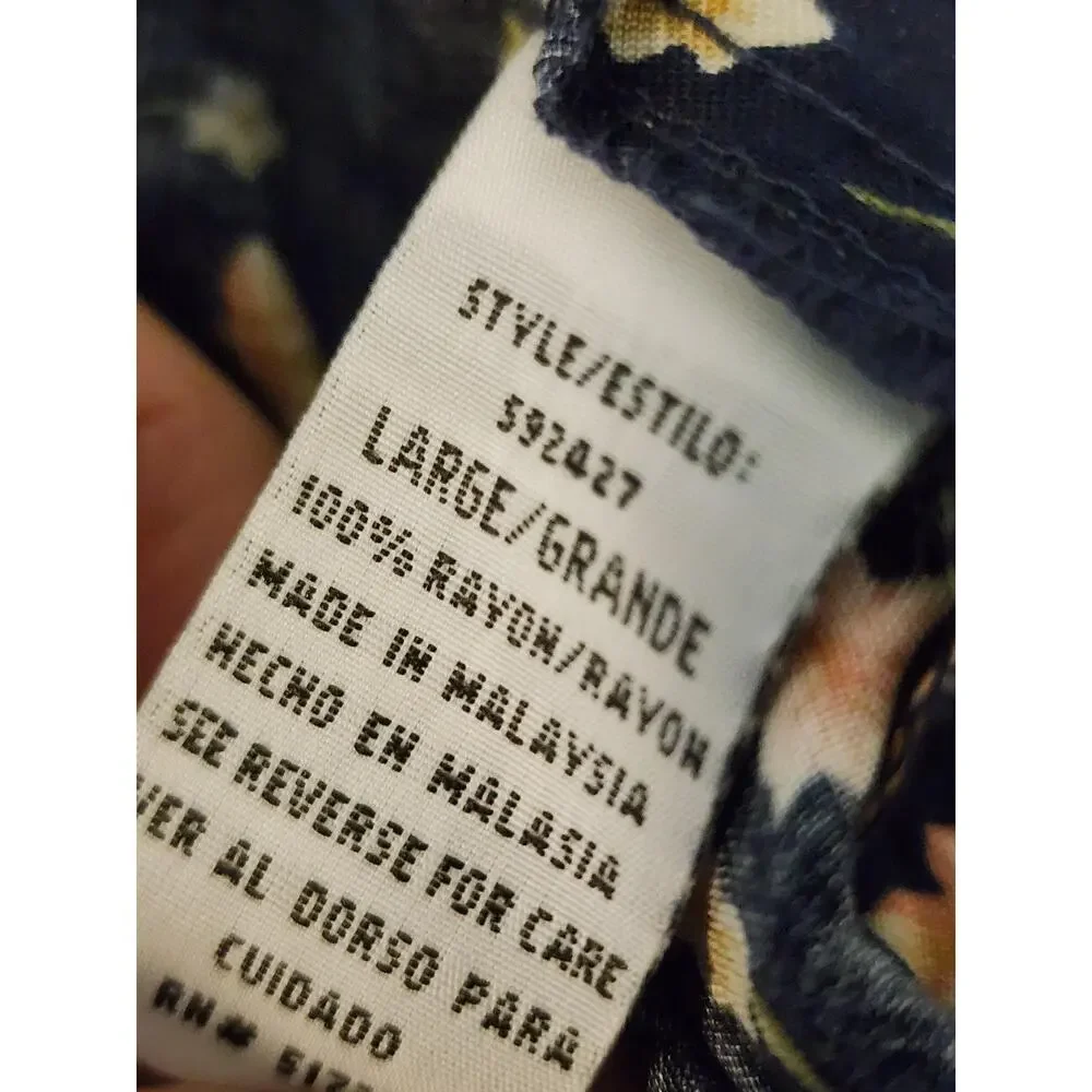 Vintage Sag Harbor Petite Large Floral Skirt Button Front Navy Midi Cottagecore